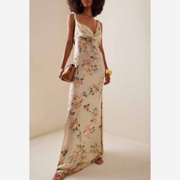 Totême Draped Floral Crepe Maxi Dress yellow - Picture 1 of 10